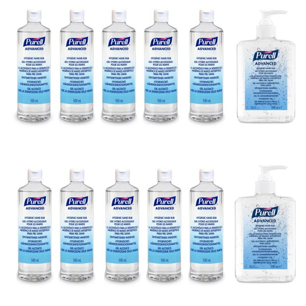 pachet-dezinfectant-de-maini-Purell-Advanced-500ml Pachet dezinfectant maini Purell Advanced 10 flacoane 500ml + 2 flacoane cu pompa 500ml
