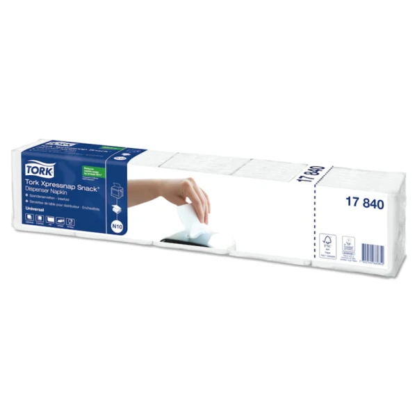 Servetele de masa Tork Xpressnap Snack 17840 N10, albe, 1 strat, 225 servetele / pachet, 5 pachete / set, 8 seturi / bax