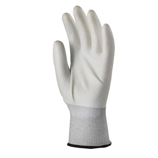 Manusi de protectie Eurolite 6020, albe, imersate cu poliuretan (PU) pe palma, rezistente la uzura si rupere, 10 perechi/pachet Coverguard