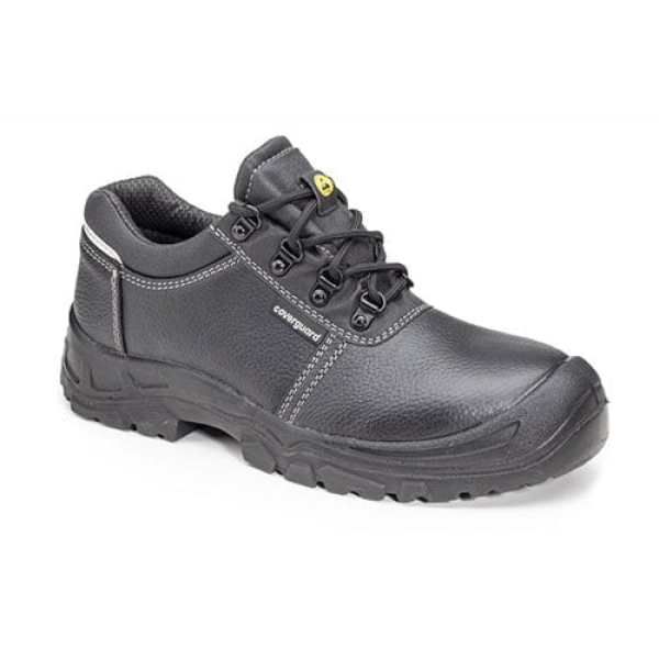 Pantofi de protectie S3, SRC, ESD, AZURITE II, din piele integrala neagra, impermeabila, bombeu metalic, talpa rezistenta la alunecare din PU, banda reflectorizanta, Coverguard