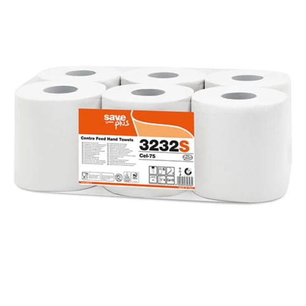 Rola prosop hartie derulare centrala Celtex SavePlus 3232S, alb, 2straturi, 108m, 450 portii/rola, 6 role/bax, certificata pentru industria alimentara, Ecolabel