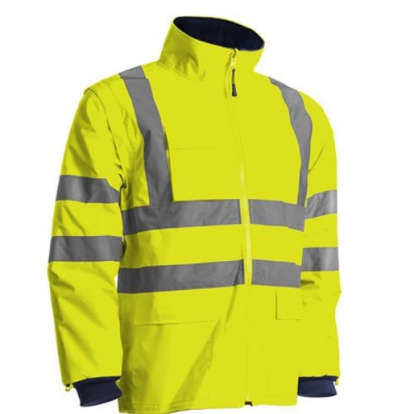 Haina de lucru pentru iarna, multifunctionala, HI-VIZ, 4 in 1, reflectorizanta, impermeabila, Kanata, galben/albastru inchis , cu maneci si gluga detasabile