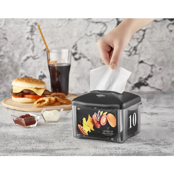 Dispenser pentru servetele de masa cu fereastra de afisare R1333, negru, compatibil cu servetele R2645