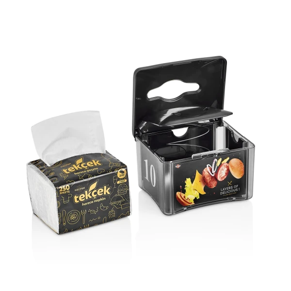 Dispenser pentru servetele de masa cu fereastra de afisare R1333, negru, compatibil cu servetele R2645