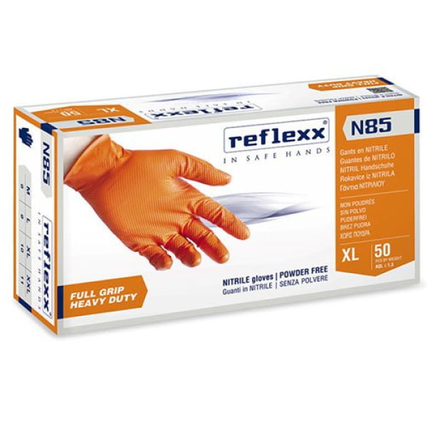 Manusi mecanic, nitril, portocalii, pentru domenii tehnice,  rezistente, texturate, 0.15-0.20 grosime, 50 buc/cutie