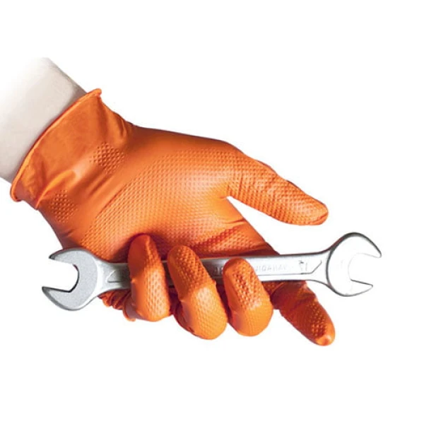 Manusi mecanic, nitril, portocalii, pentru domenii tehnice, rezistente, texturate, 0.15-0.20 grosime, 50 buc/cutie