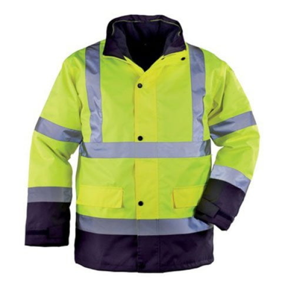 Haina de lucru pentru iarna, HI-VIZ, 4 in 1, reflectorizanta, multifunctionala, impermeabila, ROADWAY 4IN1, galben-albastru inchis, jacheta detasabila, geaca de iarna si vesta