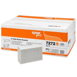 Prosoape pliate V Save Plus albe 7272S 2str 21.5x22cm, 200 servetele / pachet, 15 pachete/bax