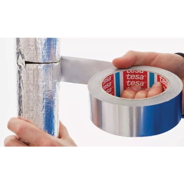 Banda din aluminiu tesa® 60630, culoare argintiu, latime 50 mm, lungime 50 metri, pentru  etansare si impermeabilizare, imbinari, reparatii, montari