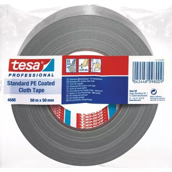 Banda textila tesa® 4688, argintiu, latime 50 mm, lungime 50m, pentru marcare, mascare, ambalare, protejare, fixare și închidere