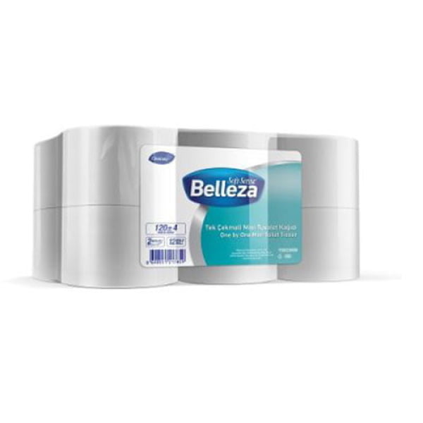 Hartie igienica mini cu derulare centrala BELLEZA 70023806, alba, 2 straturi, portionata, 120 m, 480 portii, 12 role/bax