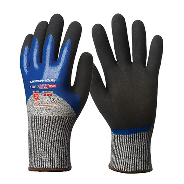 Manusi de protectie la taiere nivel D, abraziune si intepare, EUROCUT N505, din fibra de sticla, dublu imersate in nitril, rezistenta termica max 100°C , Coverguard
