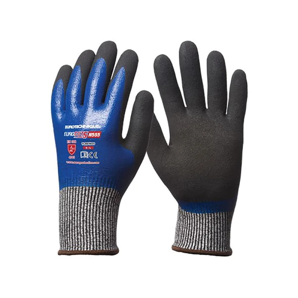 Manusi de protectie cu rezistenta la taiere D, imersie completa in nitril, EUROCUT N555, imersie dubla pe palma, rezistenta ridicata la abraziune, rupere, perforare, aderenta in mediu umed, uleios, uscat, Coverguard