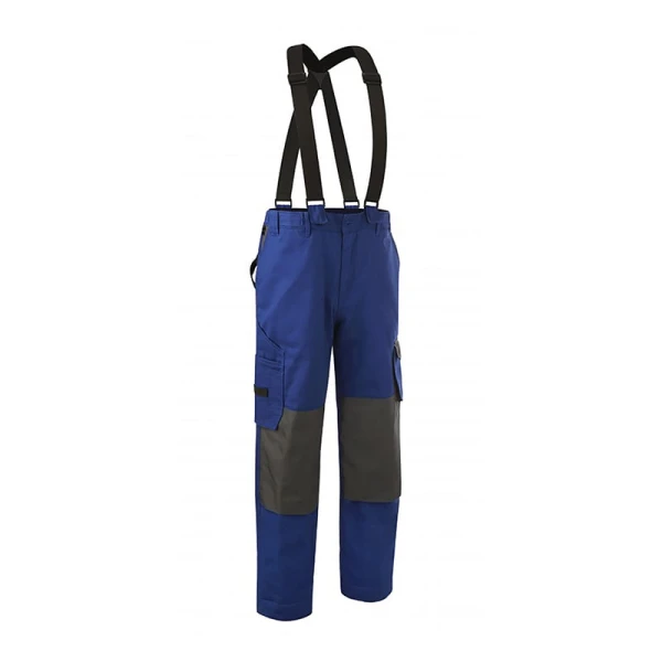 Pantaloni de lucru captusiti pentru iarna, COMMANDER, albastri, bumbac 260g, captuseala poliester 180g, buzunare intarite pentru genunchiere, bretele, 7 buzunare, Coverguard