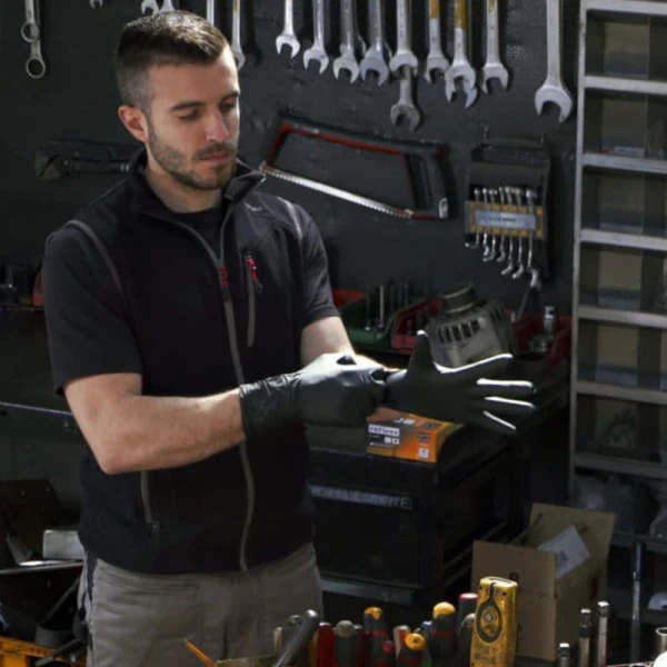 Manusi nitril nepudrate negre N79P extra lungi, 0,14, 50 buc/cutie