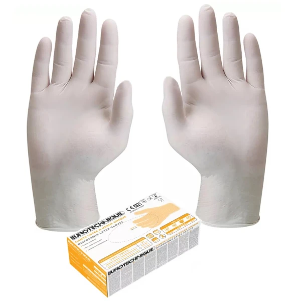 Manusi de unica folosinta, latex, pudrate  Euro-One 5810 , grosime 0.13 µm, certificate pentru industria alimentara, 100bucati/cutie