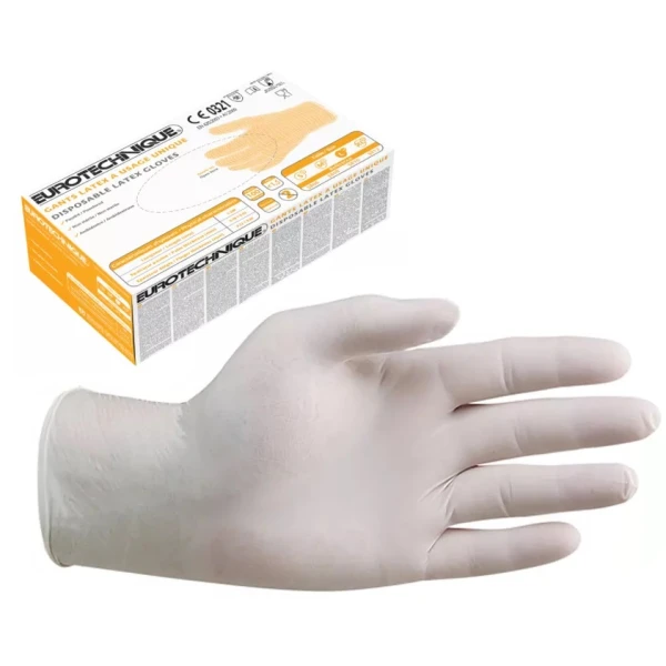 Manusi de unica folosinta, latex, pudrate  Euro-One 5810 , grosime 0.13 µm, certificate pentru industria alimentara, 100bucati/cutie