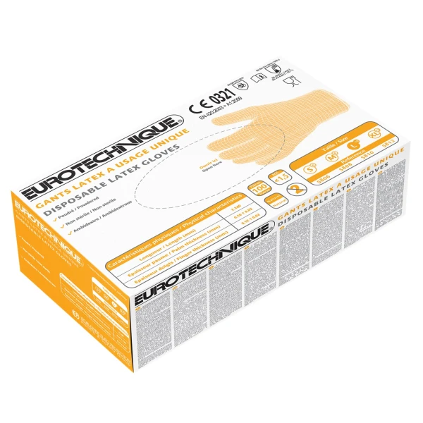 Manusi de unica folosinta, latex, pudrate  Euro-One 5810 , grosime 0.13 µm, certificate pentru industria alimentara, 100bucati/cutie