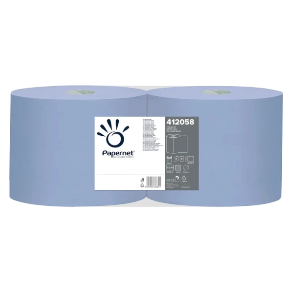 rola-hartie-instriala-albastra-papernet-412058 Rola hartie industriala albastra Papernet 412058, 2 straturi, 1000 portii, 360 m, dim. laveta 36 x 21.5 cm, 2 role / bax