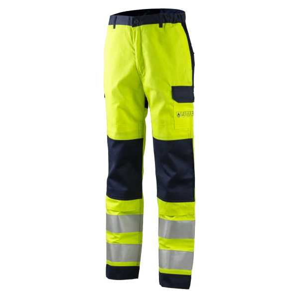 Pantaloni talie multi-risc THOR , HI-VIZ, antistatici, ignifugi, cu protectie mecanica, protectie  impotriva arcului electric si a stropilor de chimicale, cu benzi reflectorinzate
