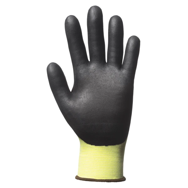 Manusi de protectie cu rezistenta la taiere 3/B, Hi-Viz, EUROCUT N318HVC, galben fluorescent, cu imersie 3/4 in nitril poros, aderente in mediu putin uleios, Coverguard