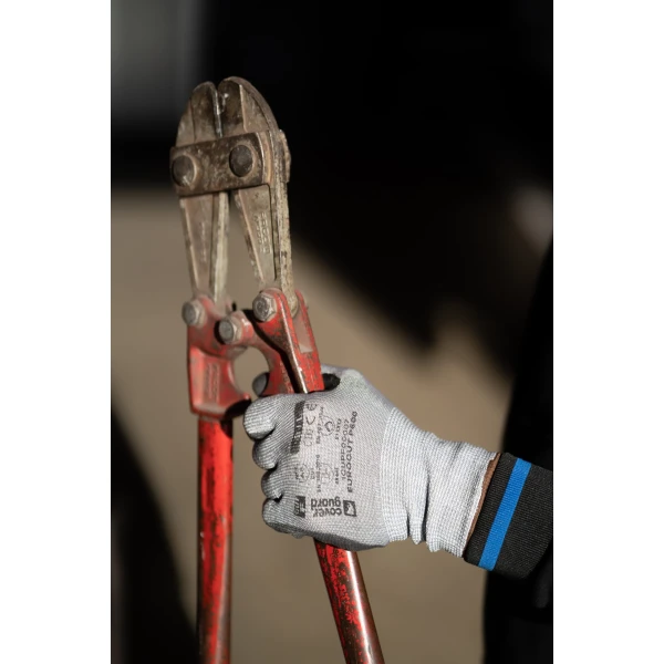 Manusi de protectie cu rezistenta la taiere F, protectie la temperatura 100°C pentru 15 sec, EUROCUT P600, gri, imersie PU, EN 388 : 4X44F, 10 perechi/pachet, Coverguard