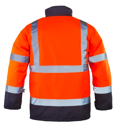 Haina de lucru pentru iarna, HI-VIZ, 4 in 1, reflectorizanta, multifunctionala, impermeabila, ROADWAY 4IN1, portocaliu-albastru inchis, jacheta detasabila, geaca de iarna si vesta