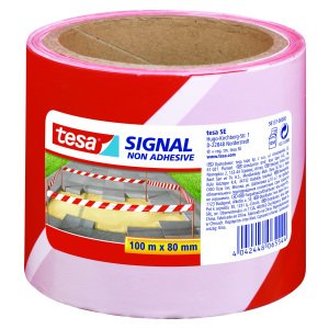 Banda de delimitare non-adeziva, tesa® Signal  58137, alb/rosu, latime 80mm, lungime 100 m