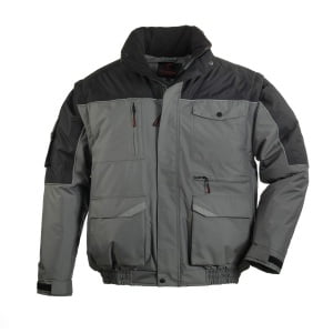 Jacheta RIPSTOP 2/1, geaca cu maneci detasabile, gri/negru, rezistenta la rupere, dungi decorative reflectorizante, protectie impotriva umezelii, frigului si vantului