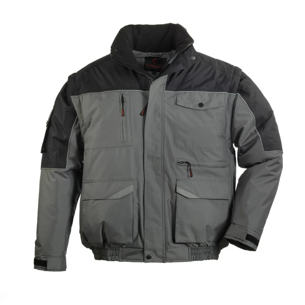 5bmri-ft Jacheta RIPSTOP 2/1, geaca cu maneci detasabile, gri/negru, rezistenta la rupere, dungi decorative reflectorizante, protectie impotriva umezelii, frigului si vantului