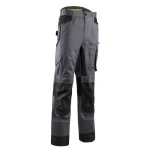 CG5BRP050_Pantaloni de lucru talie, BARU, gri, material rezistent Twill, zone de tensiune elastice, spate inaltat, intarituri Oxford 600D, buzunare multiple_fata2
