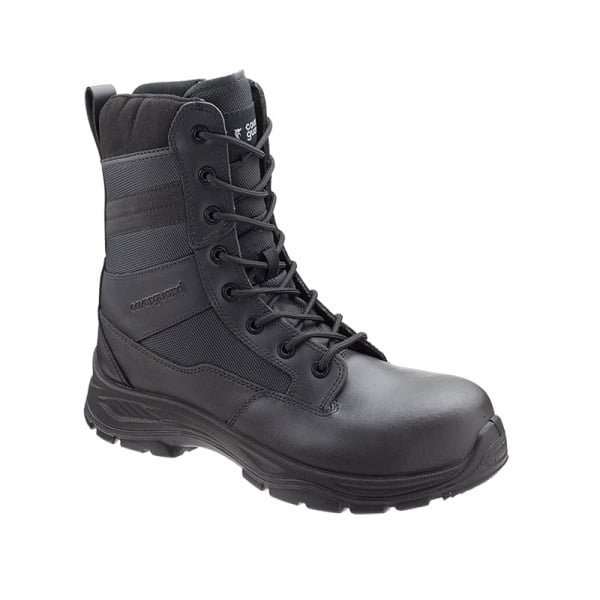 Bocanci de protectie S3, SRC, Rangers Black Star, negri, din piele si material Oxford rezistent, bombeu compozit, flexibili, usori, talpa PU moale, bocanci pentru paza si interventii