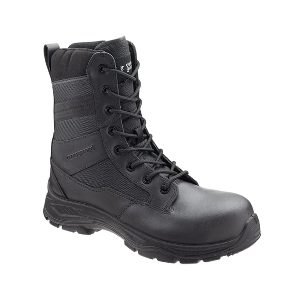 Bocanci de protectie S3, SRC, Rangers Black Star, negri, din piele si material Oxford rezistent, bombeu compozit, flexibili, usori, talpa PU moale, bocanci pentru paza si interventii