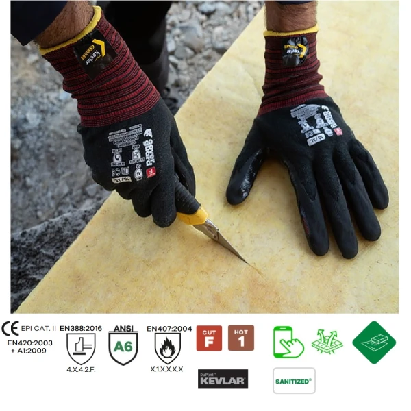 CG1CUFF00_Manusi de protectie cu taiere F, protectie la temp. 100°C 15 sec, EUROCUT N606, negre, imersie spuma de nitril, mediu uscat usor uleios, subtiri, flexibile, touchscreen_1 Manusi de protectie cu rezistenta la taiere F, protectie la temperatura 100°C pentru 15 sec, EUROCUT N606, negre, imersie spuma de nitril, aderenta in mediu uscat, usor uleios, subtiri, flexibile, compatibile cu dispozitive touchscreen