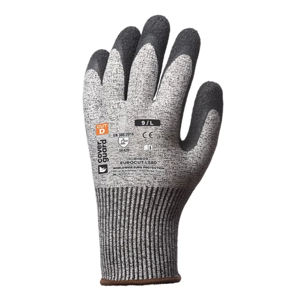 Manusi de protectie cu rezistenta la taiere D, EUROCUT L580, imersate in latex pe palma, rezistenta ridicata la abraziune si rupere, aderenta in mediu umed,Coverguard