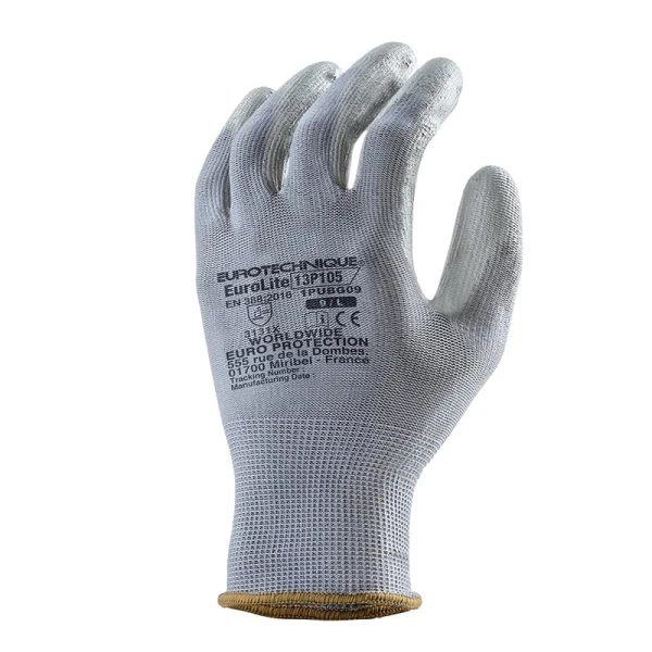 1PUBG-Manusi de protectie Eurolite 13P105, gri, din poliester, imersate in PU (poliuretan) pe palma cu dexteritate, aderenta si precizie ridicata_dos Manusi de protectie Eurolite 13P105, gri,  din poliester, imersate in PU (poliuretan) pe palma cu dexteritate, aderenta si precizie ridicata