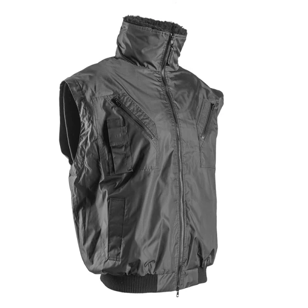 Geaca pentru iarnă 2 in 1, multifunctionala, Zefly, neagra, cu maneci, captuseala vestei si al gulerului  detașabile, buzunare multiple