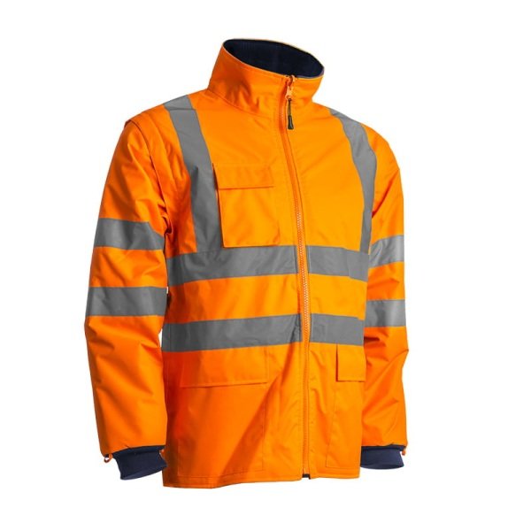 Haina de lucru pentru iarna, multifunctionala, HI-VIZ, 4 in 1, reflectorizanta, impermeabila, Kanata, portocaliu/albastru inchis , cu maneci si gluga detasabile