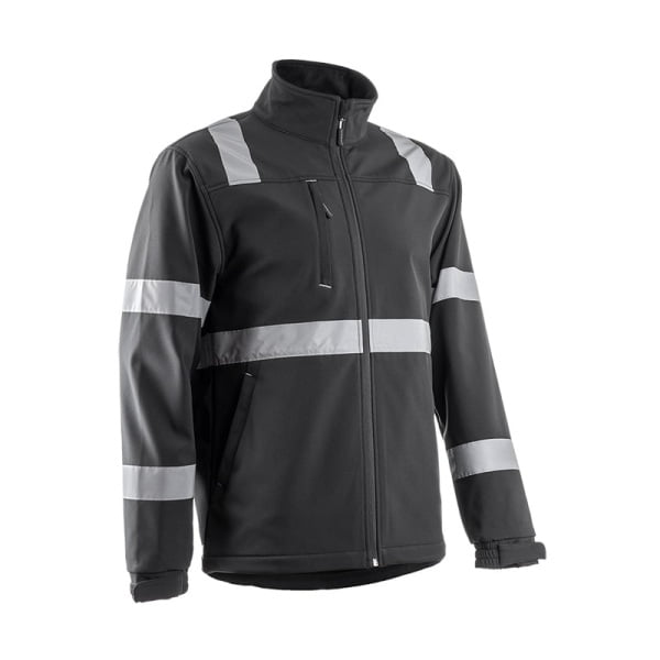 Jacheta impermeabila, captusita, Vigile, neagra, Softshell in 3 straturi, benzi reflectorizante 5 cm, impermeabilitate 8000 mm, respirabilitate 800 g/m²/24h, Coverguard