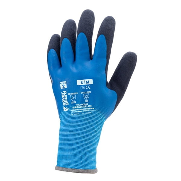 Manusi de protectie pentru iarna, EUROWINTER L200, albastre, imersie dubla in latex, impermeabile, aderente, captusite, forma anatomica, pentru mediu umed/uscat