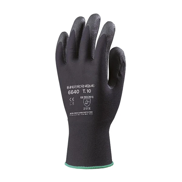 Manusi de protectie Eurolite 6640, negre, imersate cu spuma PVC pe palma, rezistente la uzura si rupere, pentru manipulare fina si asamblare de precizie, Coverguard