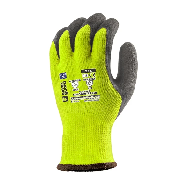 Manusi de protectie pentru iarna Hi-VIZ, EUROWINTER L20, galben-negru, imersie dubla in latex, impermeabile, flexibile, captusite, aderente in mediu umed/uscat