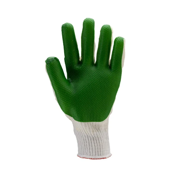 Manusi de protectie pentru manipulari generale si grele, EUROSTRONG 3840, alb-verde, imersate dublu in latex, intaritura pe palma , degetul mare si aratator si osul pumnului