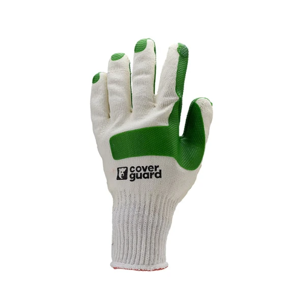 Manusi de protectie pentru manipulari generale si grele, EUROSTRONG 3840, alb-verde, imersate dublu in latex, intaritura pe palma , degetul mare si aratator si osul pumnului