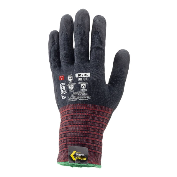 Manusi de protectie cu rezistenta la taiere F, protectie la temperatura 100°C pentru 15 sec, EUROCUT N606, negre, imersie spuma de nitril, aderenta in mediu uscat, usor uleios, subtiri, flexibile, compatibile cu dispozitive touchscreen