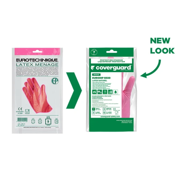 Manusi de menaj din latex roz, EURODIP 5020, lungime 30 cm, grosime 0,4mm, captusite cu bumbac, certificat Food Contact