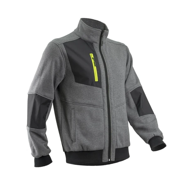 Hanorac cu fermoar Mikan gri-negru, moale, calduros, comfortabil si rezistent, cu intaritura Oxford pe coate, Coverguard