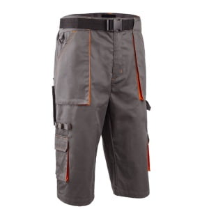Pantaloni de lucru, tip bermude, Paddock II, gri/portocaliu, sub genunchi, 60% bumbac, 40% poliester - 245g/m², curea integrata, Coverguard