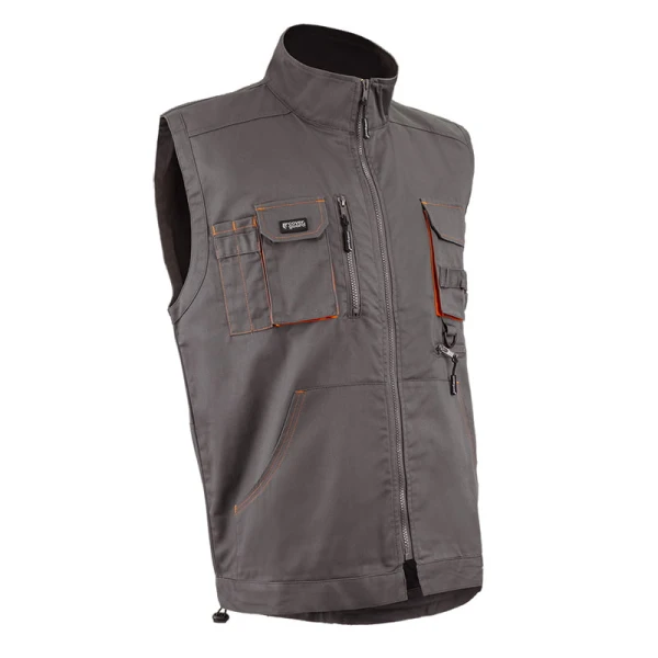 Vesta de lucru Paddock II, gri/protocaliu cu buzunare multiple, 60% bumbac, 40% poliester - 245/m², Coverguard
