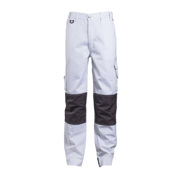 Pantaloni de lucru, talie, CLASS, albi, material rezistent Twill, genunchi preformati intariti cu Cordura 500D, tiv suplimetar 5cm, buzunare multiple, Coverguard